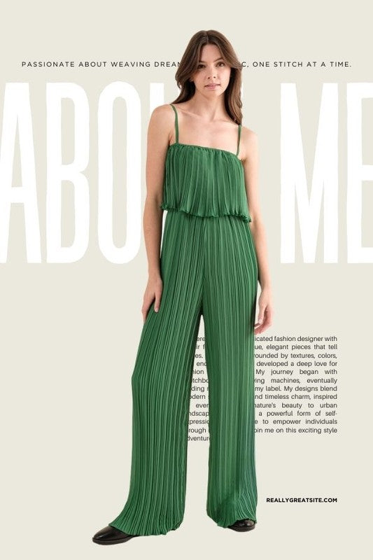 Pleated Fabric Ruffled Crop Cami Tank Top Jumpsuit