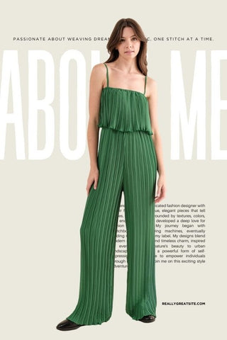 Pleated Fabric Ruffled Crop Cami Tank Top Jumpsuit