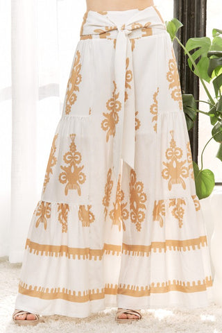 Chic Fashionable Summer Printed Woven Self Belted Pant