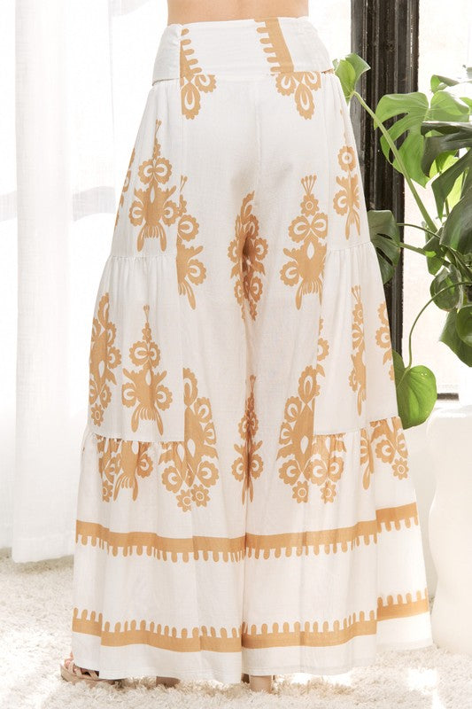 Chic Fashionable Summer Printed Woven Self Belted Pant