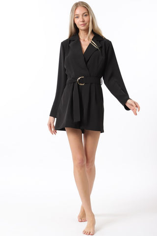 Long Sleeve Belted Romper