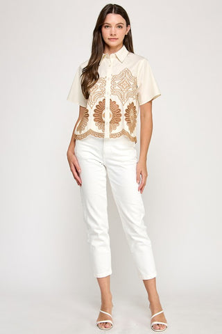 Embroidery Detail Button Down Shirt