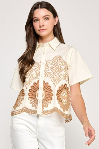 Embroidery Detail Button Down Shirt