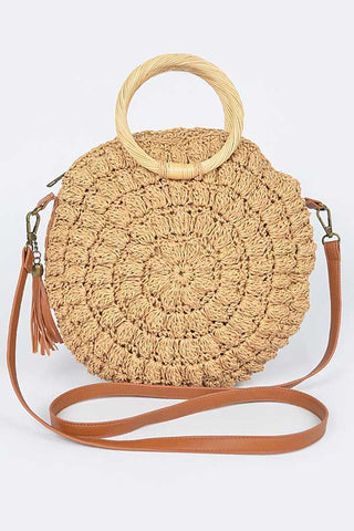 Faux Straw Round Wood Handle Bag