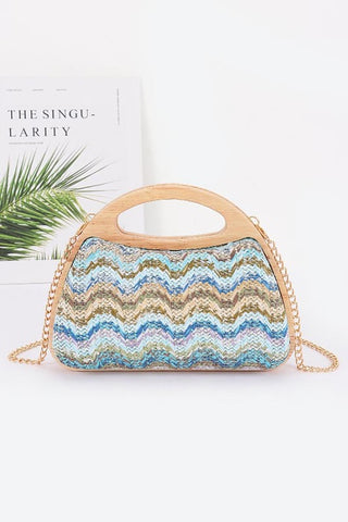 Faux Straw Wood Frame Handle Bag