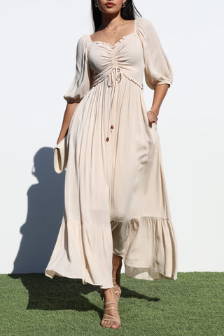 Smocked Top Woven Long Dress