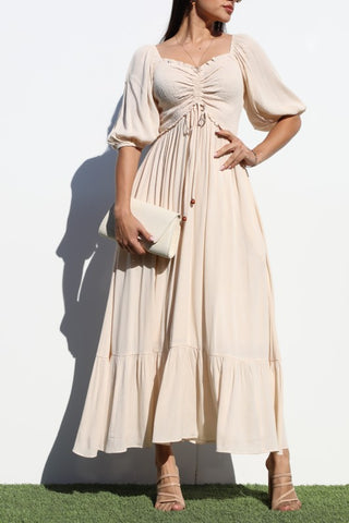 Smocked Top Woven Long Dress