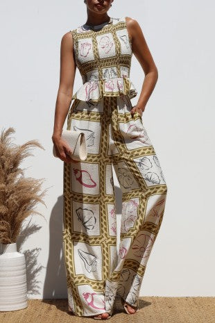 Smocked Woven Top And Pants Set