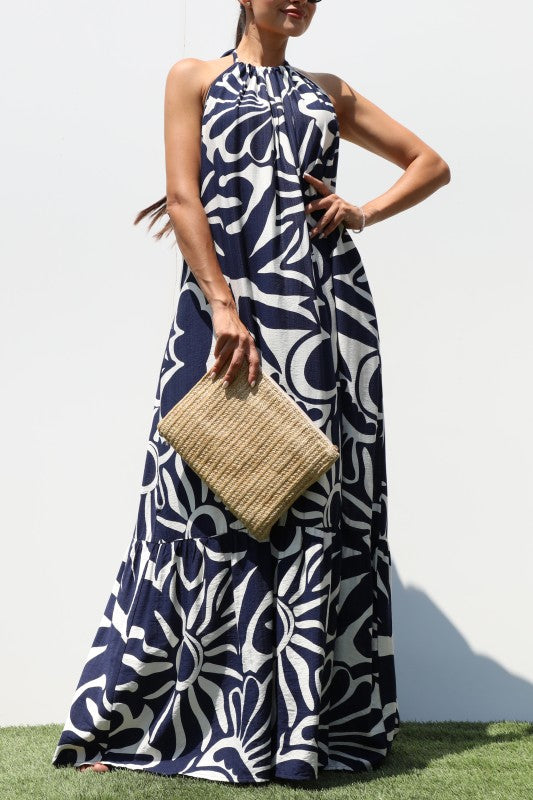 Printed Halter Neck Woven Maxi Dress