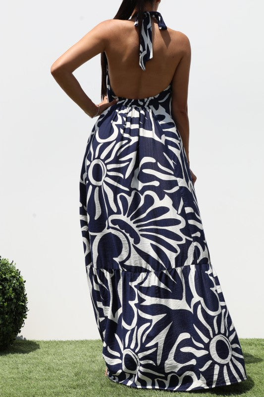 Printed Halter Neck Woven Maxi Dress