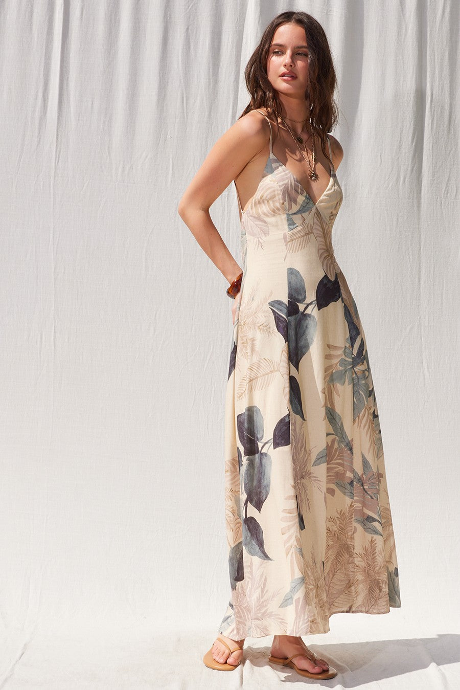Printed Open Back Maxi Dress