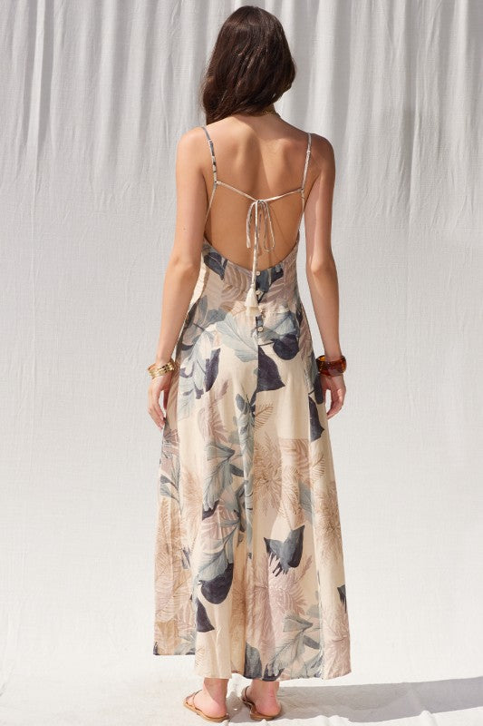 Printed Open Back Maxi Dress