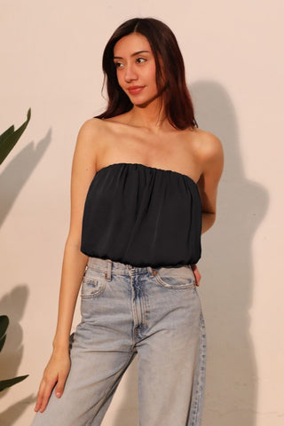 Washed Poly Silk Strapless Bubble Top