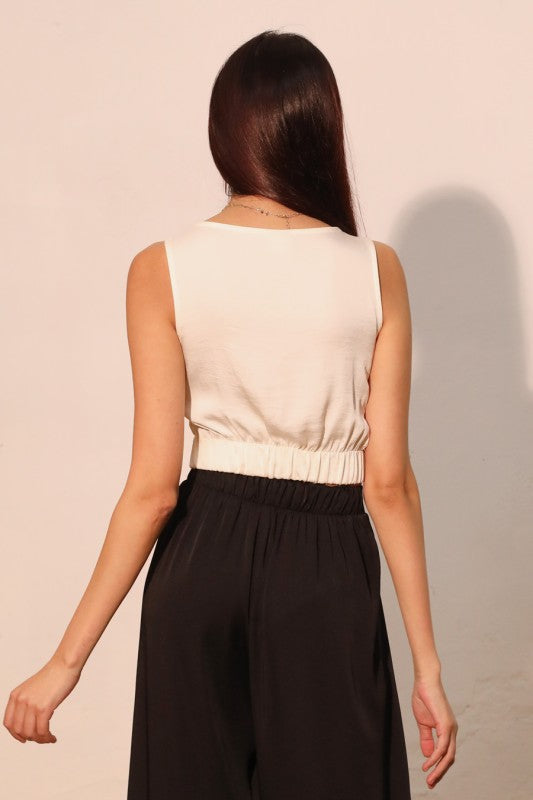 Washed Poly Silk Twist Front Crop Top