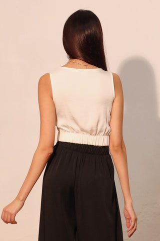 Washed Poly Silk Twist Front Crop Top