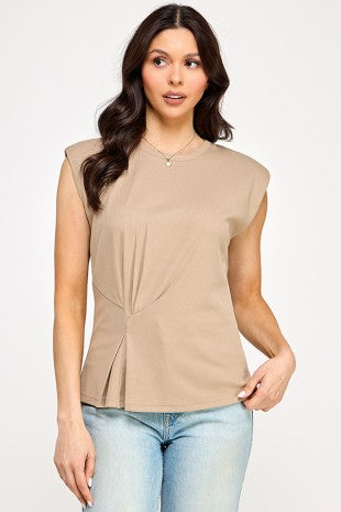 Cap Sleeve Pinched Waist Detail Top