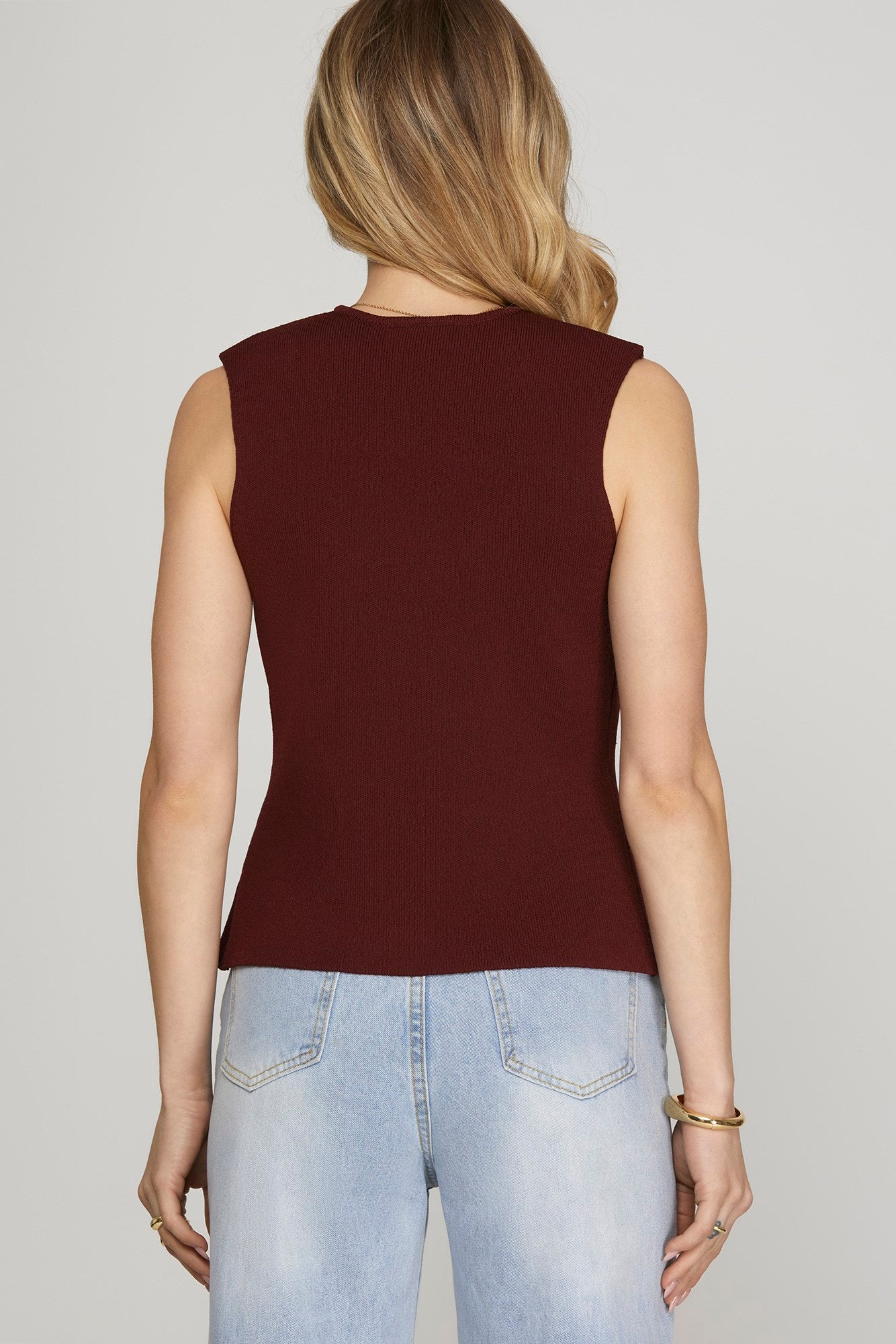SLEEVELESS GOLD BUTTON KNIT SWEATER VEST