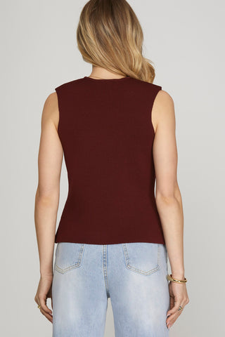 SLEEVELESS GOLD BUTTON KNIT SWEATER VEST