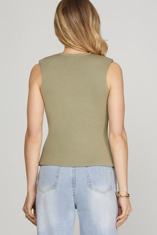 SLEEVELESS GOLD BUTTON KNIT SWEATER VEST