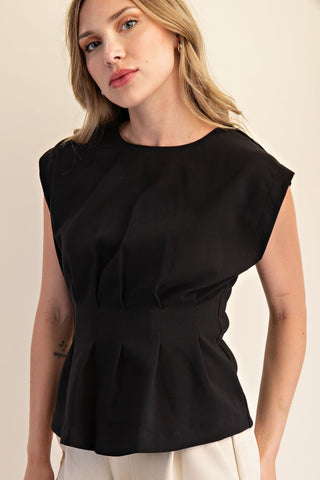 Round Neck Waist Pleated Top