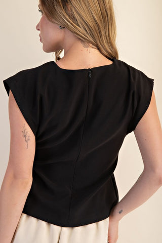 Round Neck Waist Pleated Top