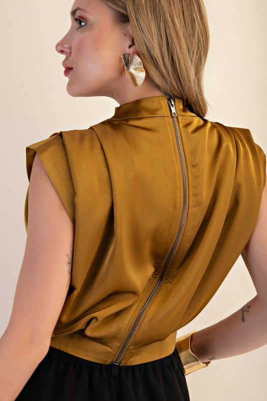 High Neck Back Zipper Top
