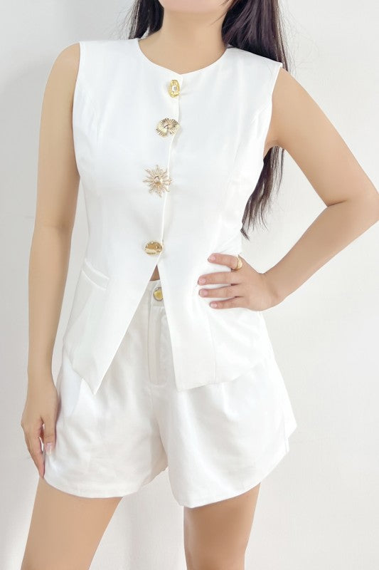 Statement Button Black Tailored Vest