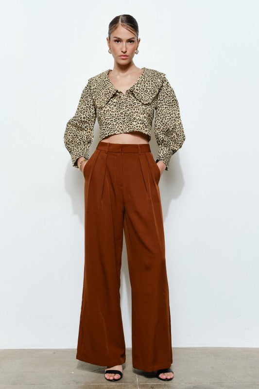 High Waist Pleated Front Wide-leg Pants