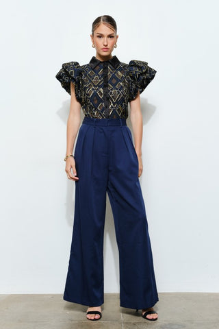 High Waist Pleated Front Wide-leg Pants