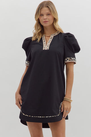 Solid pleated short puff sleeve mini dress