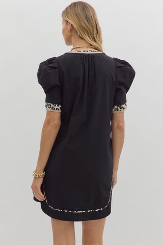 Solid pleated short puff sleeve mini dress
