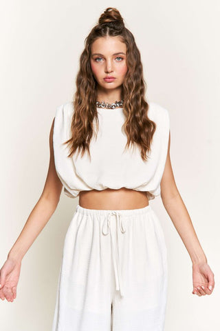Off White Sleeveless Crop Top