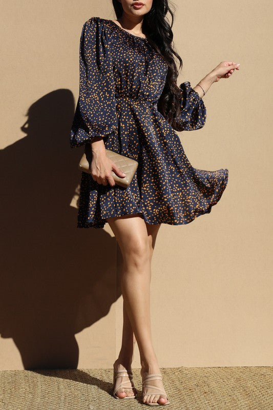 Dot Printed Satin Mini Dress