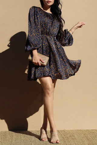 Dot Printed Satin Mini Dress