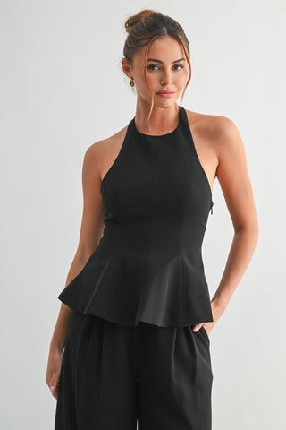 Sculpted Halter Peplum Top