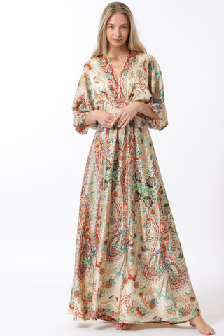 Kimono Sleeve Elastic Back Waisted Maxi Dress