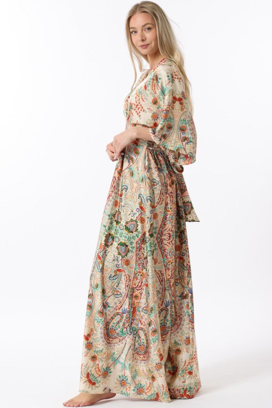 Kimono Sleeve Elastic Back Waisted Maxi Dress
