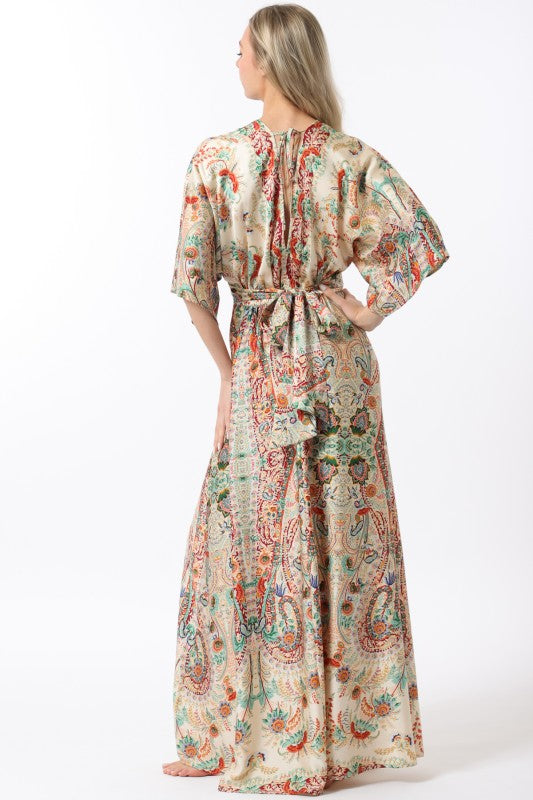 Kimono Sleeve Elastic Back Waisted Maxi Dress