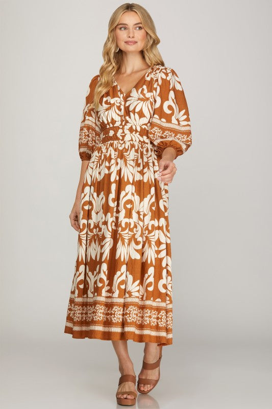 Printed Woven Midi Dress