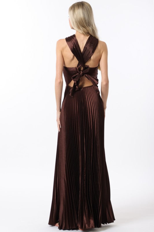 Sleeveless Tie Back Chest Pleat Maxi Dress