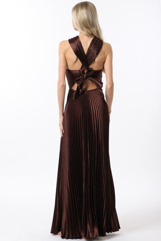 Sleeveless Tie Back Chest Pleat Maxi Dress