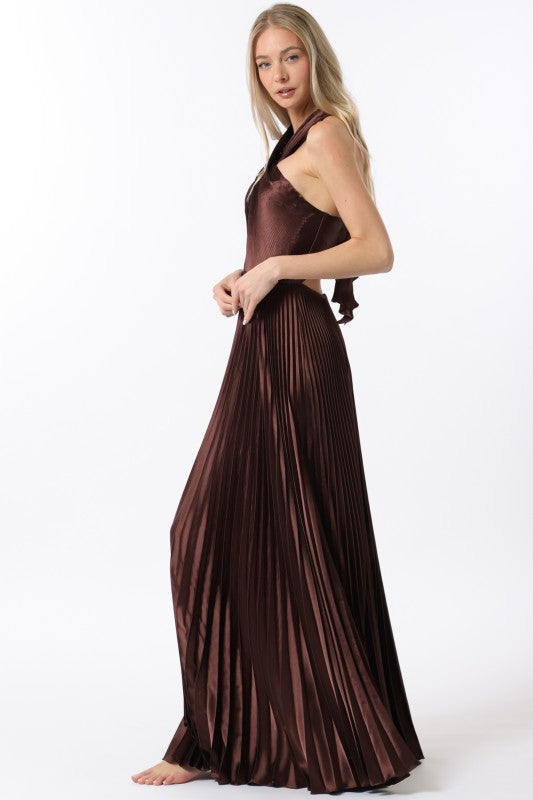 Sleeveless Tie Back Chest Pleat Maxi Dress