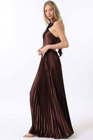 Sleeveless Tie Back Chest Pleat Maxi Dress