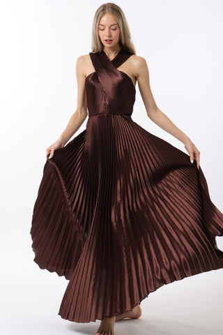 Sleeveless Tie Back Chest Pleat Maxi Dress