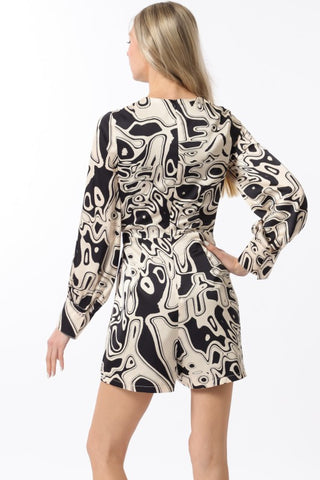 Bell Long Sleeve Tie Front Waisted Romper