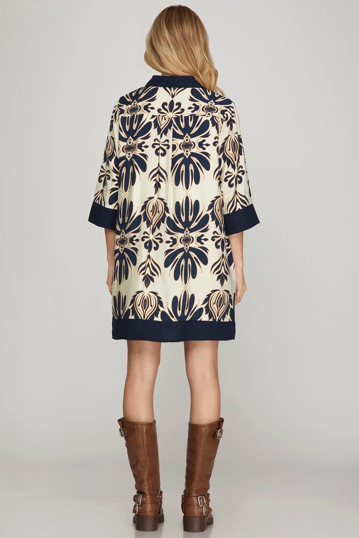 Half Sleeve Printed Mini Dress With Pockets