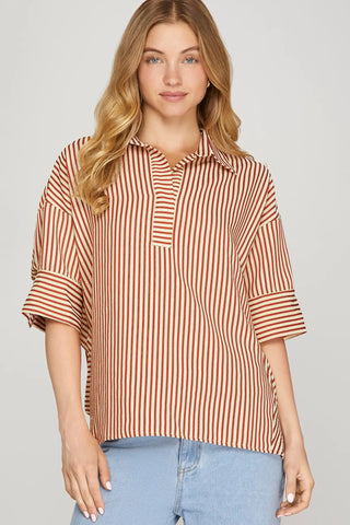 SHORT SLEEVE OVERSIZED STRIPED TOP