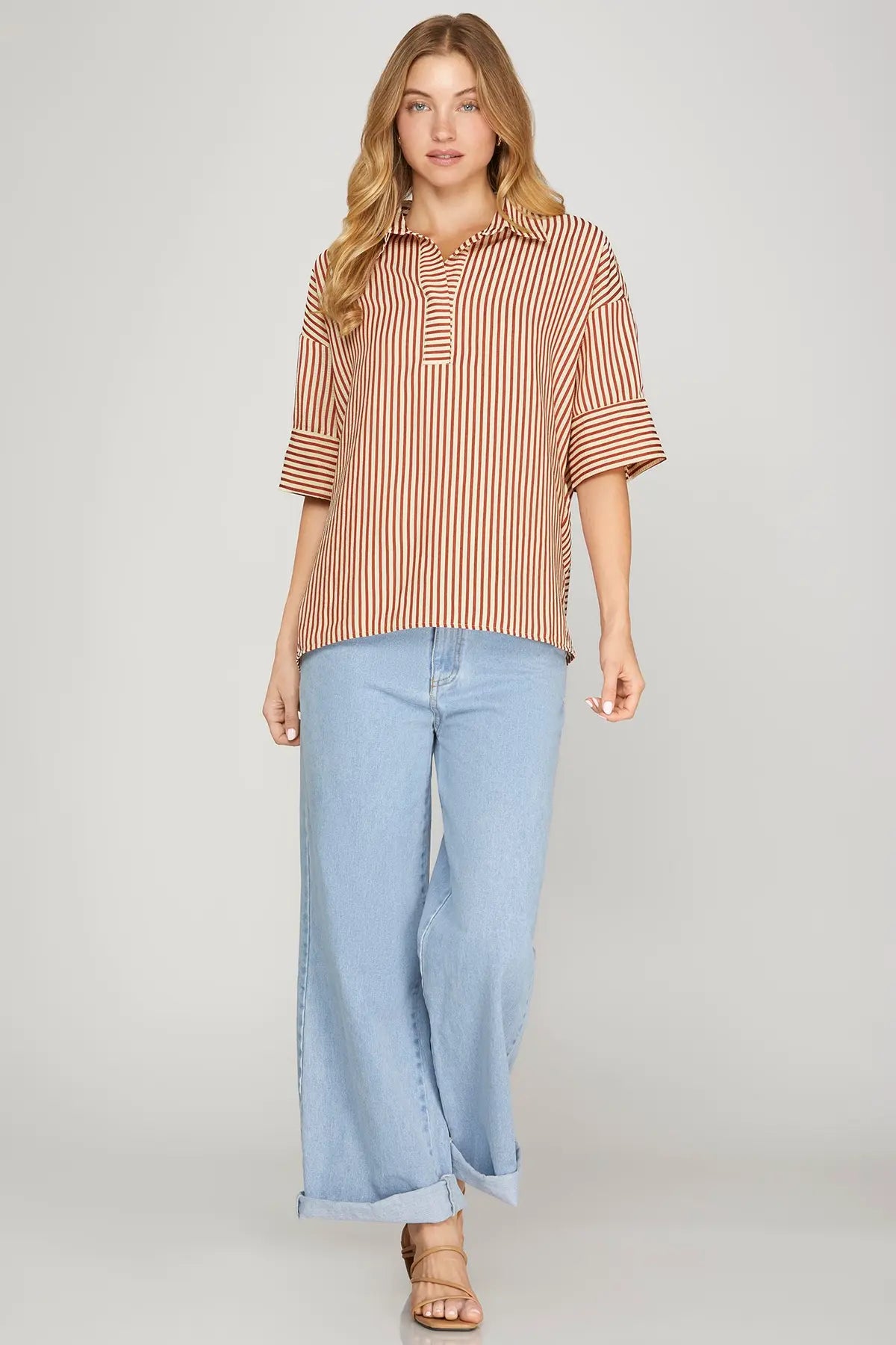 SHORT SLEEVE OVERSIZED STRIPED TOP