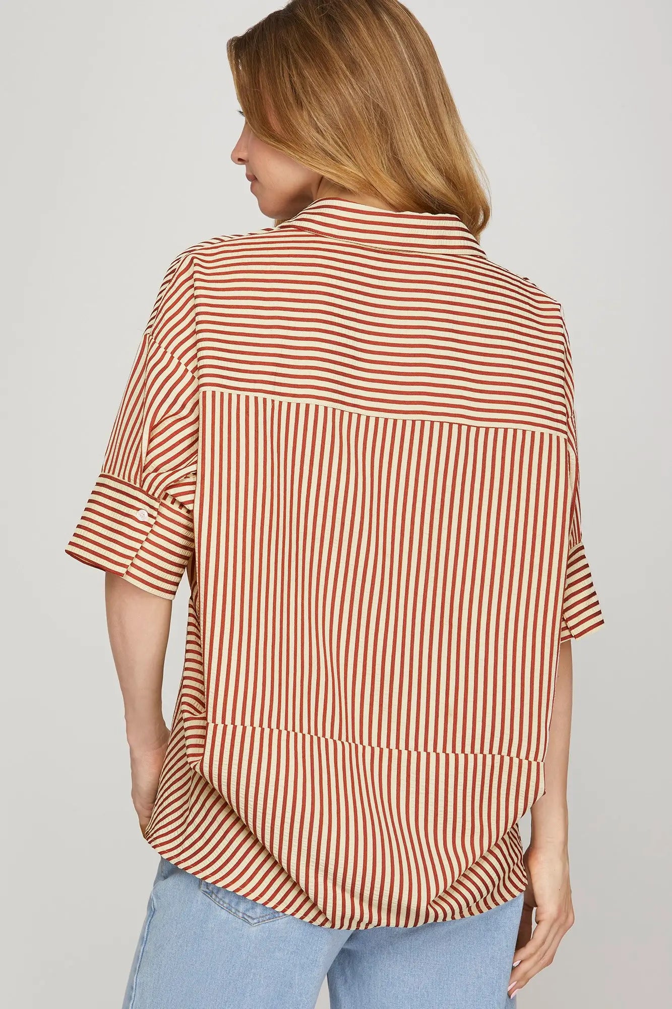 SHORT SLEEVE OVERSIZED STRIPED TOP