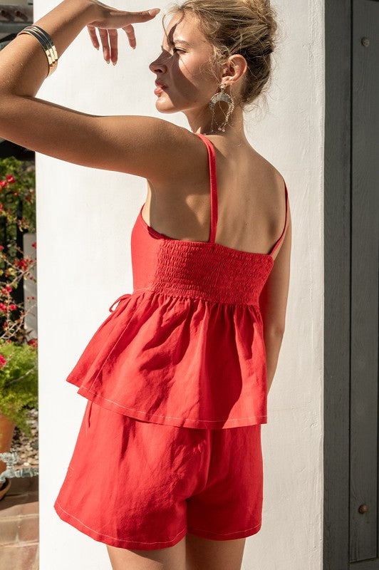 Linen Contrast Stitch Top